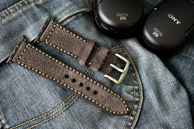 AWBF04-DLX -2K-GOLD handgefertigt Vintage Leder Uhrenarmband incl. Lugs Adapter für Apple Watch 1 und 2 (oder Apple Watch Sport) 42mm oder 38mm – Bild 3